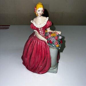 Marwal 8" Chalkware Art Figure Victorian Lady figure VTG plaster Kitschy painted